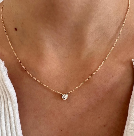 18Kゴールド 天然ダイヤモンドネックレス 0.30ct ベゼルセッティング