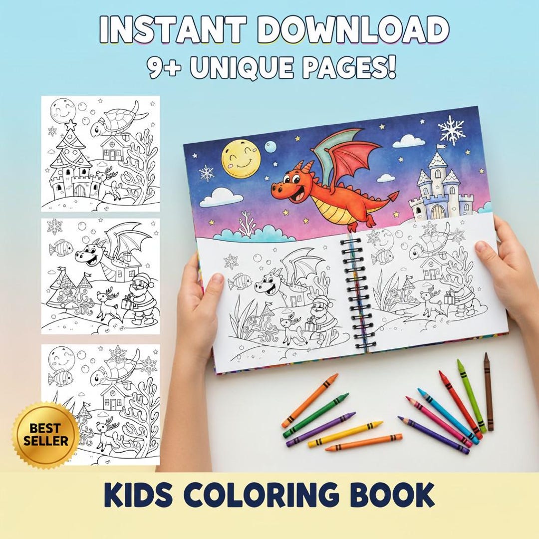 Kids Coloring Pages | 9 Cute Printable Coloring Sheets | Digital ...