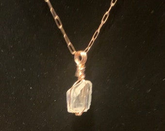 Raw Danburite Crystal Pendant in 14kt  Rose Gold Fill on 14kt Rose Gold fill chain