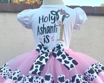 Birthday cow tutu, cow tutu, pink tutu, tutu set, barn tutu