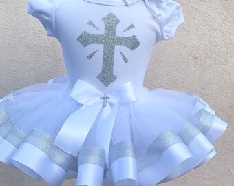 Baptism dress, confirmation dress, white tutu, flower girl dress