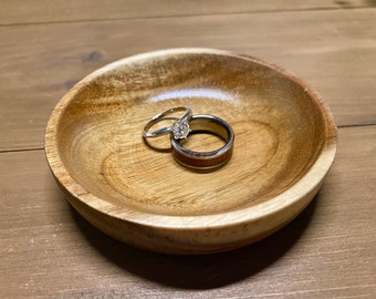 Wedding Gift Jewelry Ring Dish, Acacia Wood 5th Anniversary Gift, Glazed Wooden Dish for Crafting