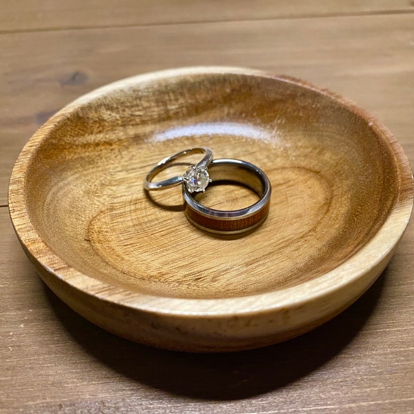 Wedding Gift Jewelry Ring Dish, Acacia Wood 5th Anniversary Gift, Glazed Wooden Dish for Crafting