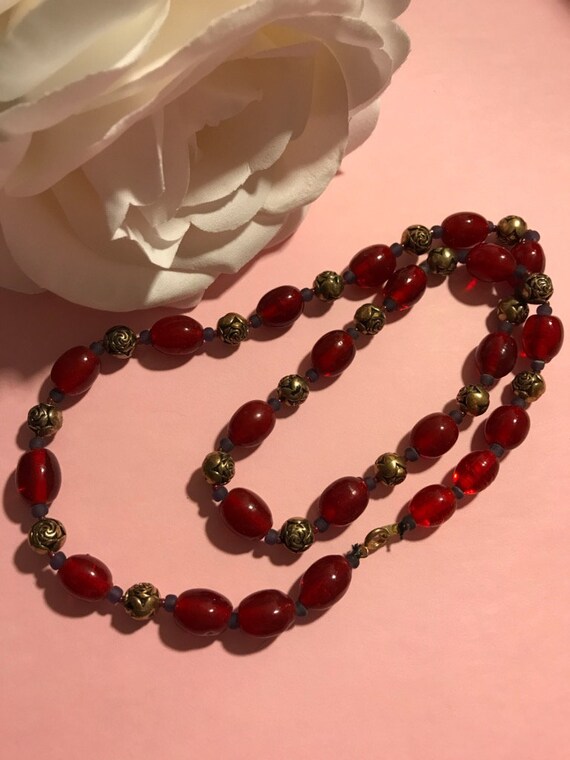 Red, Gold Beaded Necklace