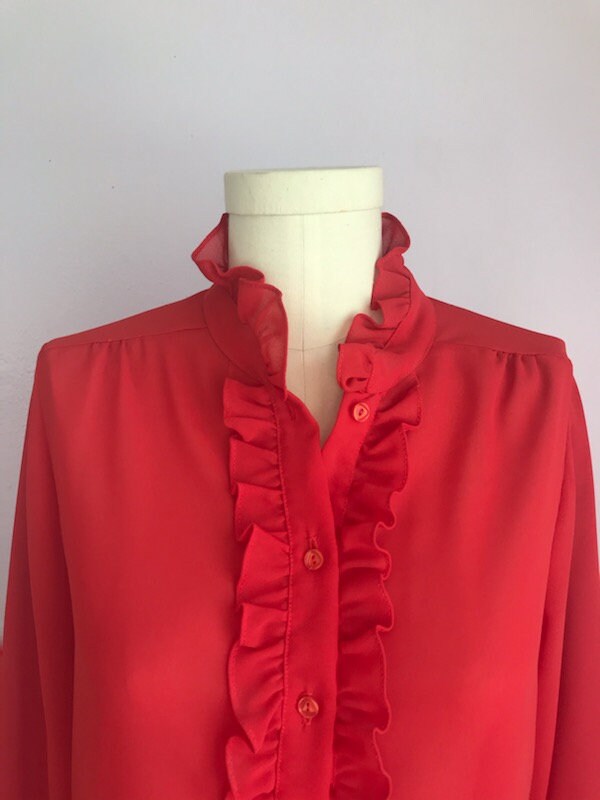 sheer red button up shirt