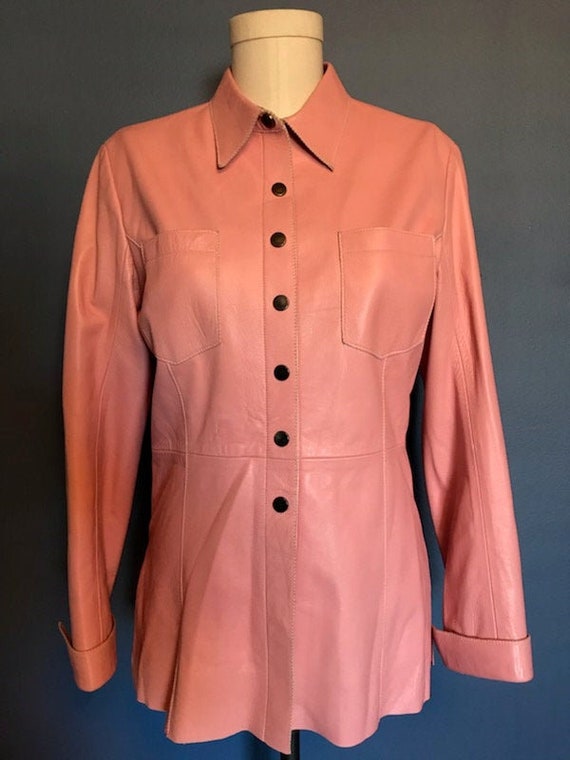 Small// Pink Leather Women's Jacket Vintage - image 1