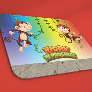 Work In Progress Cute Monkeys Mousepad, Gift For Student, Office Decor