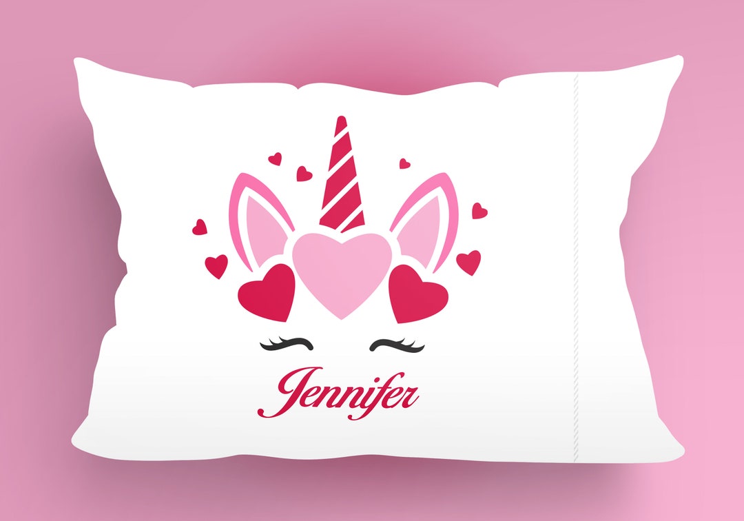 Personalized Unicorn Pillow Case Unicorn With Hearts Etsy Canada