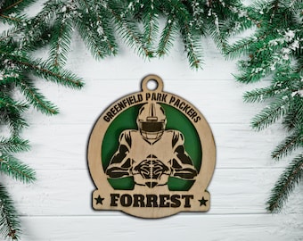 Personalized Football Player Ornament, Laser Engraved Christmas Sports Ornament