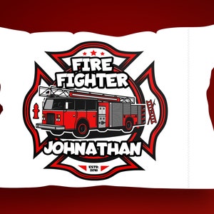 Personalized Kids Fireman Firetruck Pillow Case Gift For Kids Firefighter Emblem Pillowcase