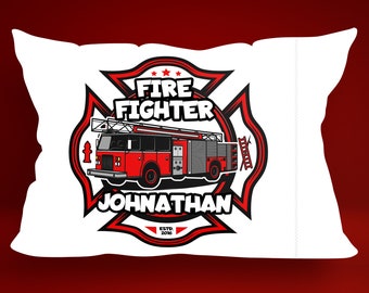 Personalized Kids Fireman Firetruck Pillow Case Gift For Kids Firefighter Emblem Pillowcase