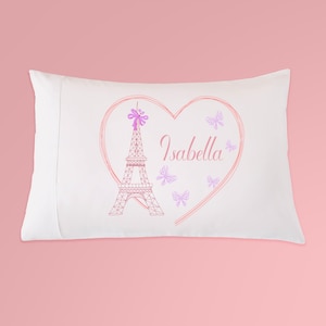 Personalized Eiffel Tower Purple Butterflies Love For Paris Pillowcase, Paris decor, Parisian Bedding