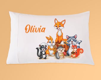 Childrens Personalized Pillow Case Forest Friends Animals