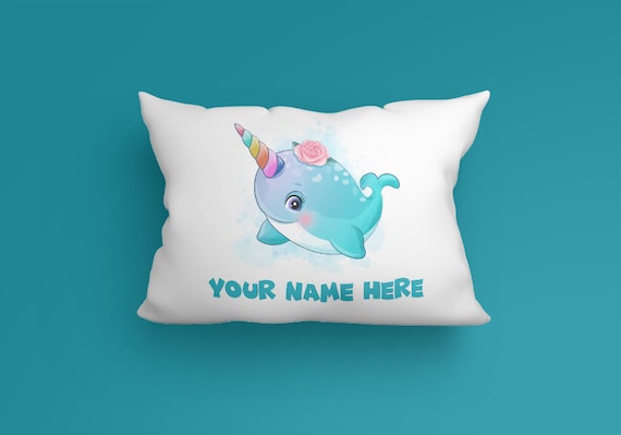 Childrens Personalized Cute Baby Narwhal Whale Pillow Case