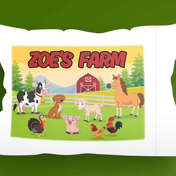 Childrens Personalized Cute Farm Animals Pillow Case,Kids Pillowcase