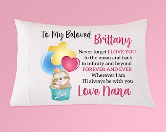 Sloth Pillowcase, Granddaughter gifts from Nana, Granddaughter pillowcase, Girl room decor, Granddaughter Birthday gift, from Grandma