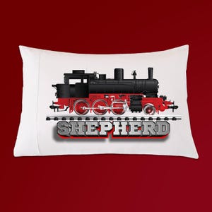 Personalisierter Zug klassische Lokomotive Queen-Size-Kissenbezug, Schlafzimmerdekor, Eisenbahndekor, Zugeisenbahnbettwäsche