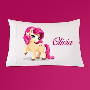 Pony Pillowcase, Personalized Gift. Gift for Girl, Nursery Decor, Horse Bedding, Gift for Pony Lover