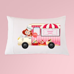 Personalized Kids Bakery Truck Pillowcase, Birthday Gift for Girl, Christmas Present for Daughter