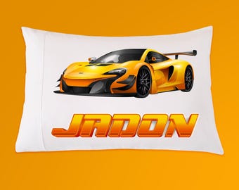 Personalized Kids Racing Car Pillow Case, Bedding For Kids, Race Car Pillowcase