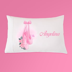 Personalized Little Girls Ballerina Slippers Pillowcase, Ballet Decor, Gift for Ballerina