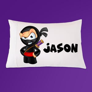 Personalized Ninja Pillowcase, Gift for Ninja Lover, Ninja Bedding, Boys Bedroom Decor, Personalized Gift
