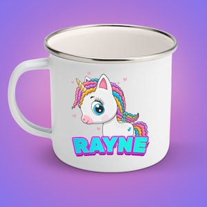 Personalized unicorn enamel mug,Kids drinkware,Birthday gift for girl,Unicorn party gift