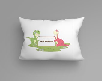 Personalized Kids Cute Dinosaurs With Name Board Pillow Case