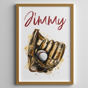 Personalisierte Kinder Druckbare Wandkunst, Baseballhandschuh, Sport Wandkunst