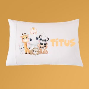 Children&#39;s Cute Animals Pillowcase, Jungle Animal Decor, Watercolor Animals