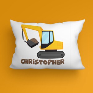 Childrens Construction Truck Excavator Personalized Pillow Case