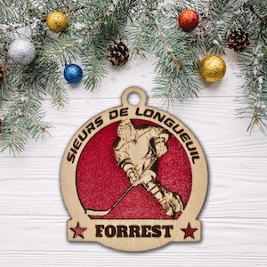 Personalized Hockey Player Ornament, Laser Engraved Christmas Sports Ornament