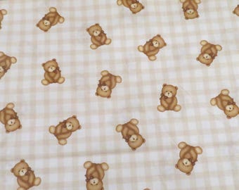 Bear cotton fabric, beautiful plaid fabric, 100% cotton fabric, cute brown bear fabric