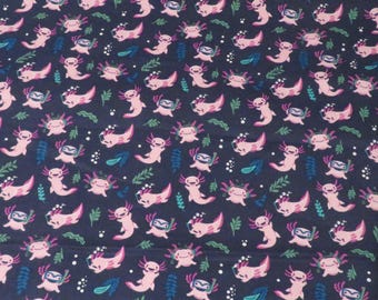 Axolotl fabric, cute pink axolotl flannel fabric, 100% cotton flannel fabric, fabric for blankets, beautiful cute summer axolotl fabric