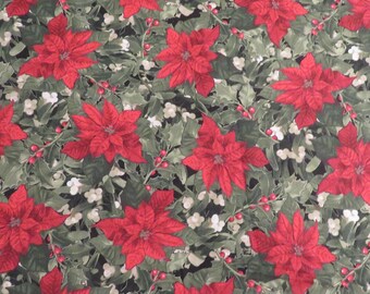 Tela de flor de Pascua, tela de flores rojas, hermosa tela navideña, tela de algodón navideña, tela 100% algodón