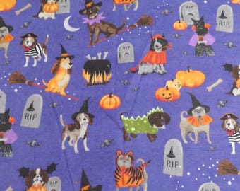 Halloween design fabric, beautiful flannel fabric, super snuggle fabric, beautiful dog in Halloween costume fabric