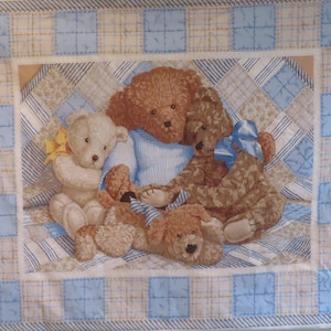 Bear panel, blue bear fabric, quilting fabric, blanket fabric, bear blanket, 100% cotton fabric