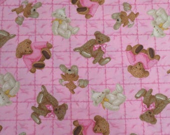 Bear design fabric, cute pink bear fabric, blanket fabric, receiving blanket fabric, 100% cotton fabric, baby bear fabric