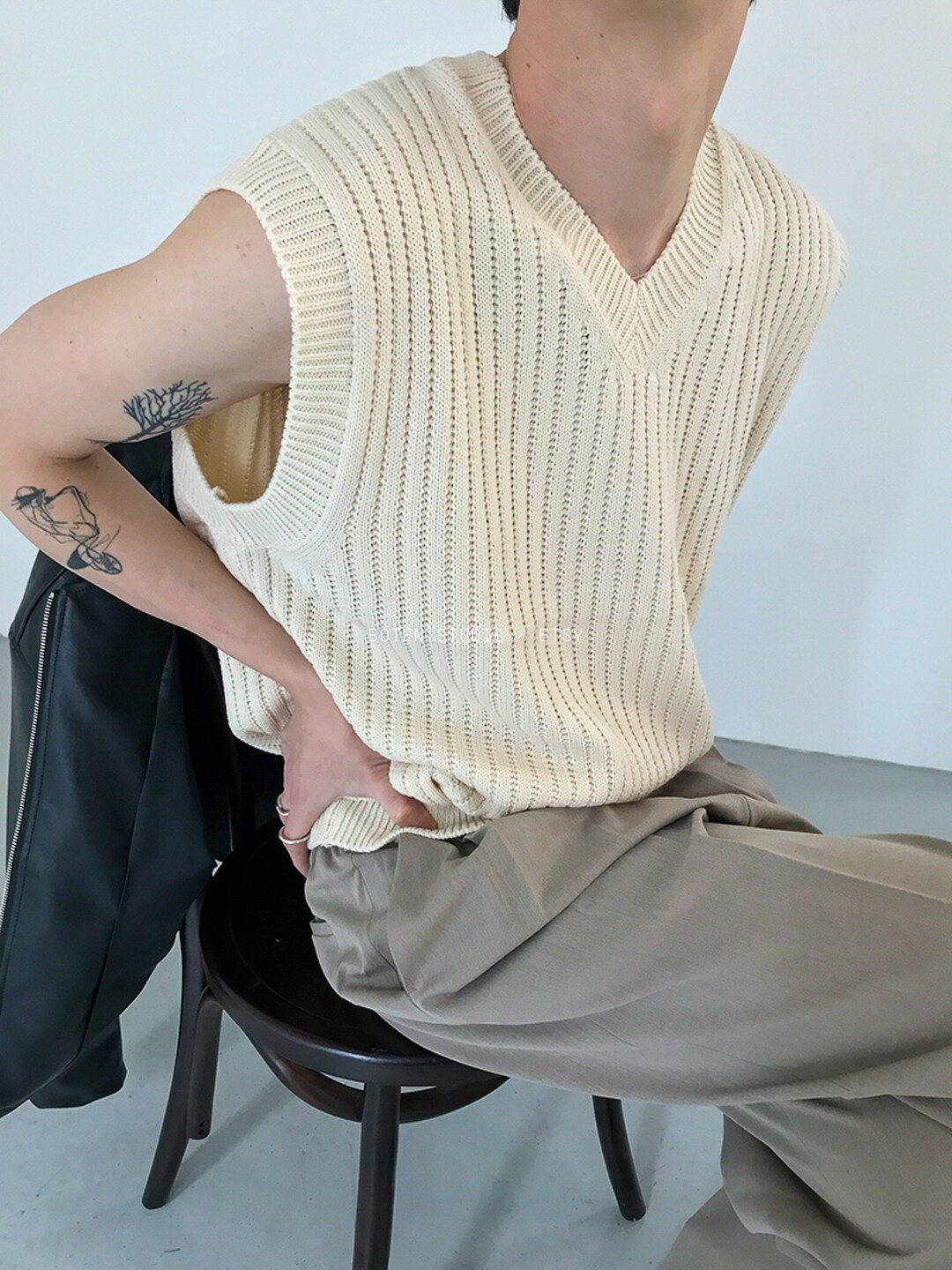 V-neck Cotton Knitted Vest for Spring Summer Unisex Vest - Etsy