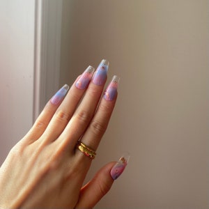 press on nails - pink and purple with copper accents