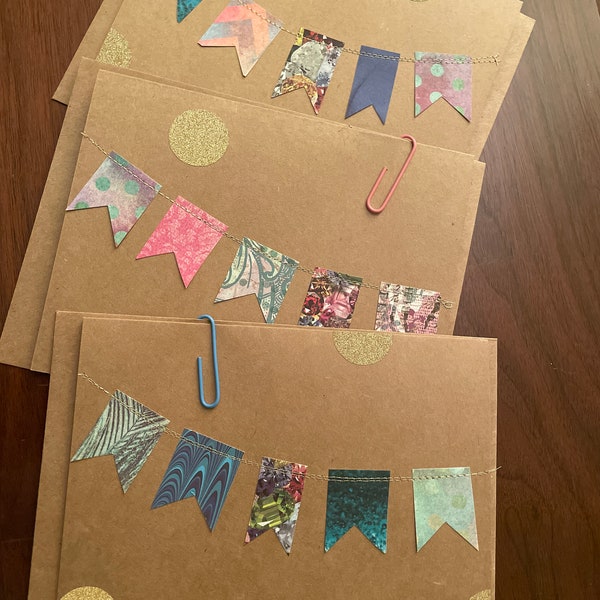 Simple blank handmade stitched cards-set of 3