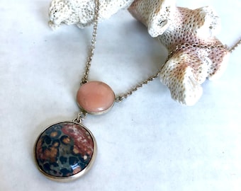 Handmade unique Pink Peruvian Opal and Jasper pendant necklace