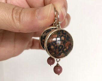 Pink Jasper earrings set in sterling silver with flirty drop