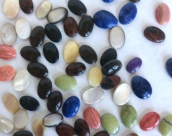 Huge lot (over 60 pieces) of small natural stone and shell cabochons
