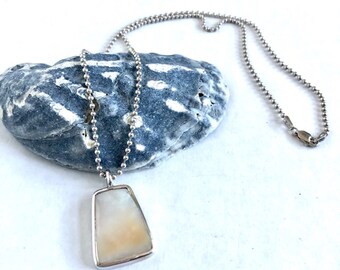 Small handmade Mother of Pearl pendant on Sterling silver chain