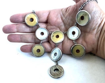Handmade beautiful Mother of Pearl statement bib necklace