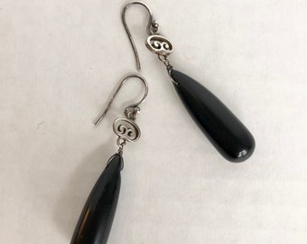 Long Onyx drops with small sterling handmade finding