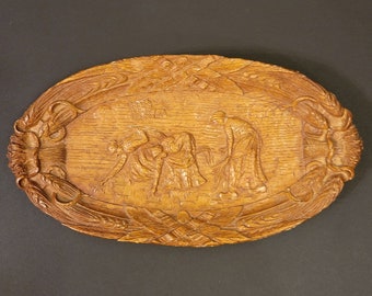 Gleaners Wall Hanging, Jean Francois Millet, 1960's Oval Syroco 12" Carved Art