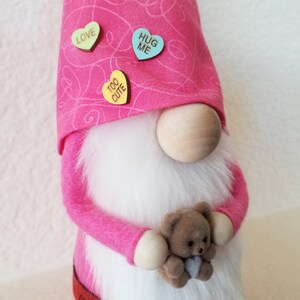 Valentine Gnome with Teddy Bear, Valentine Gift, Gnome for Valentine&#39;s Day, Gift for Her, Gnome with Hearts, Pink Gnome