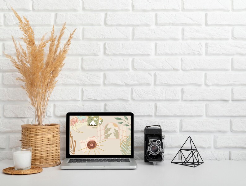 Boho Desktop Home Screen Wallpaper, Plants, Gold Accents, Aesthetic - Etsy